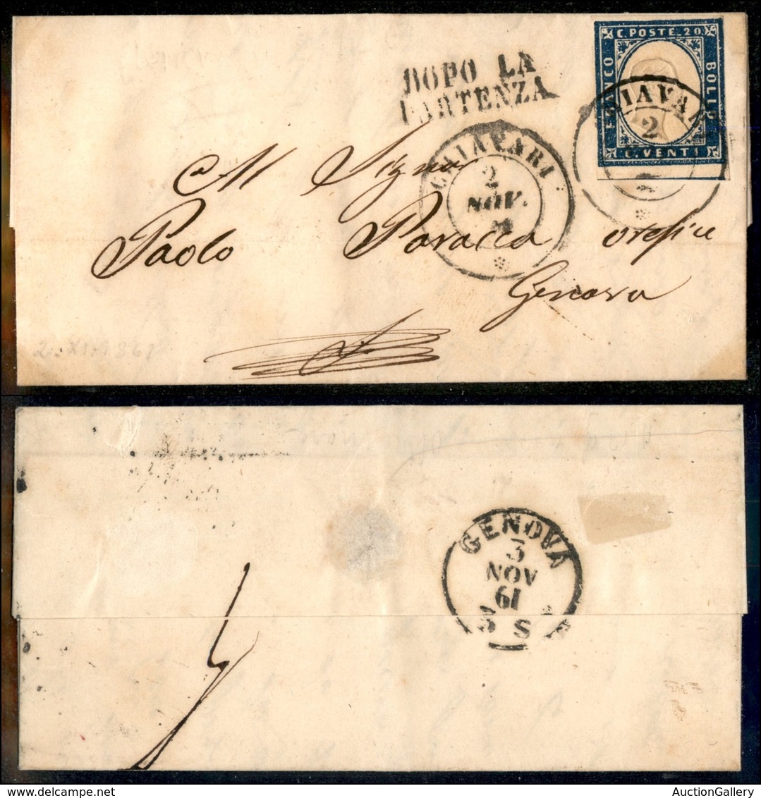 20294 ANTICHI STATI - SARDEGNA - 20 Cent (15D) Preciso A Destra - Letterina Per Genova Del 2.11.61 - Autres & Non Classés