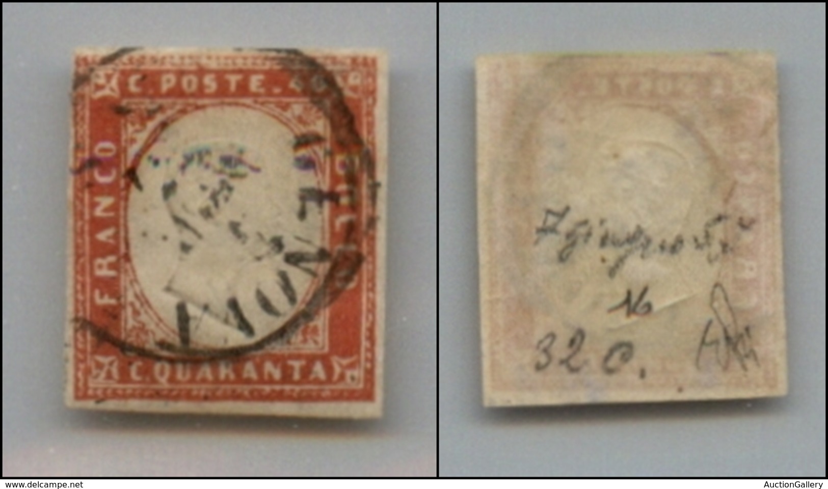 20306 ANTICHI STATI - SARDEGNA - 1855 - 40 Cent Vermiglio (16a) Usato (650) - Sonstige & Ohne Zuordnung