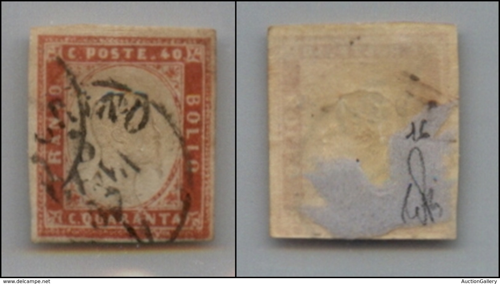 20307 ANTICHI STATI - SARDEGNA - 1855 - 40 Cent Vermiglio Rosa (16c) Usato (1.650) - Sonstige & Ohne Zuordnung