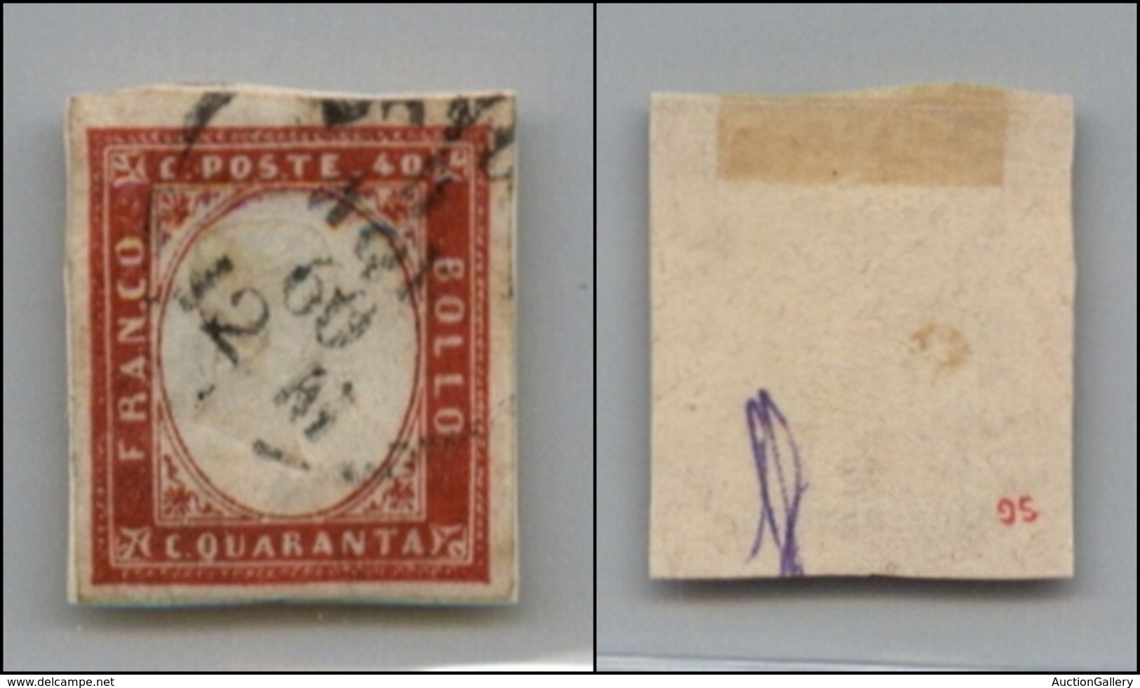 20311 ANTICHI STATI - SARDEGNA - 1861 - 40 Cent Rosso (16C) Su Piccolo Frammento (475) - Sonstige & Ohne Zuordnung