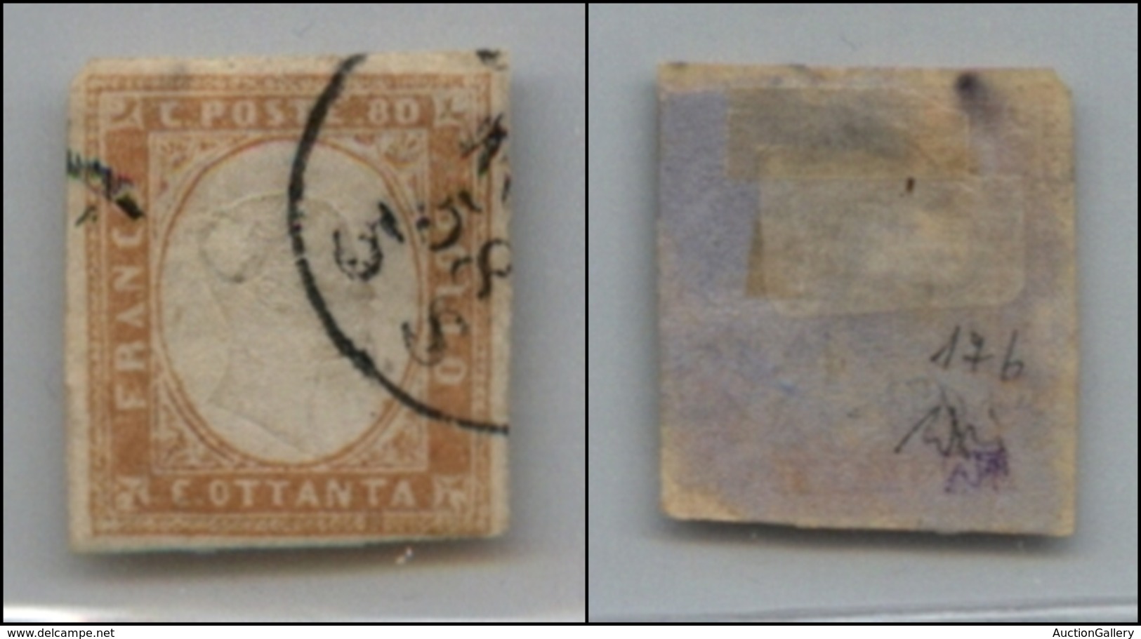 20314 ANTICHI STATI - SARDEGNA - 1858 - 80 Cent Ocra Arancio (17b) Punti Chiari – Usato - Sonstige & Ohne Zuordnung