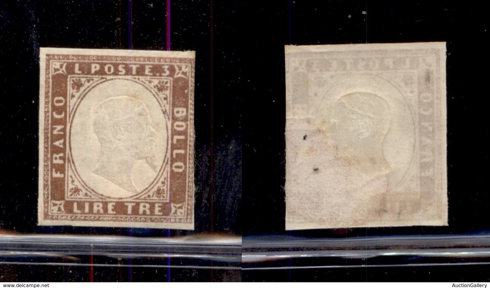 20315 ANTICHI STATI - SARDEGNA - 1861 – 3 Lire (18A) – Appena Corto A Destra (850) - Autres & Non Classés