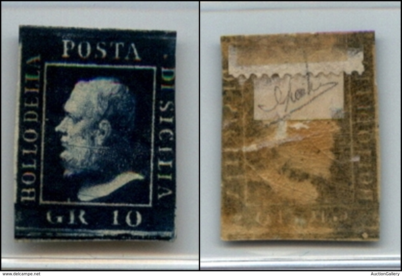 20347 ANTICHI STATI - SICILIA - 1859 - 10 Grana Indaco Nero (12a) - Corto A Destra (10.000) - Sonstige & Ohne Zuordnung