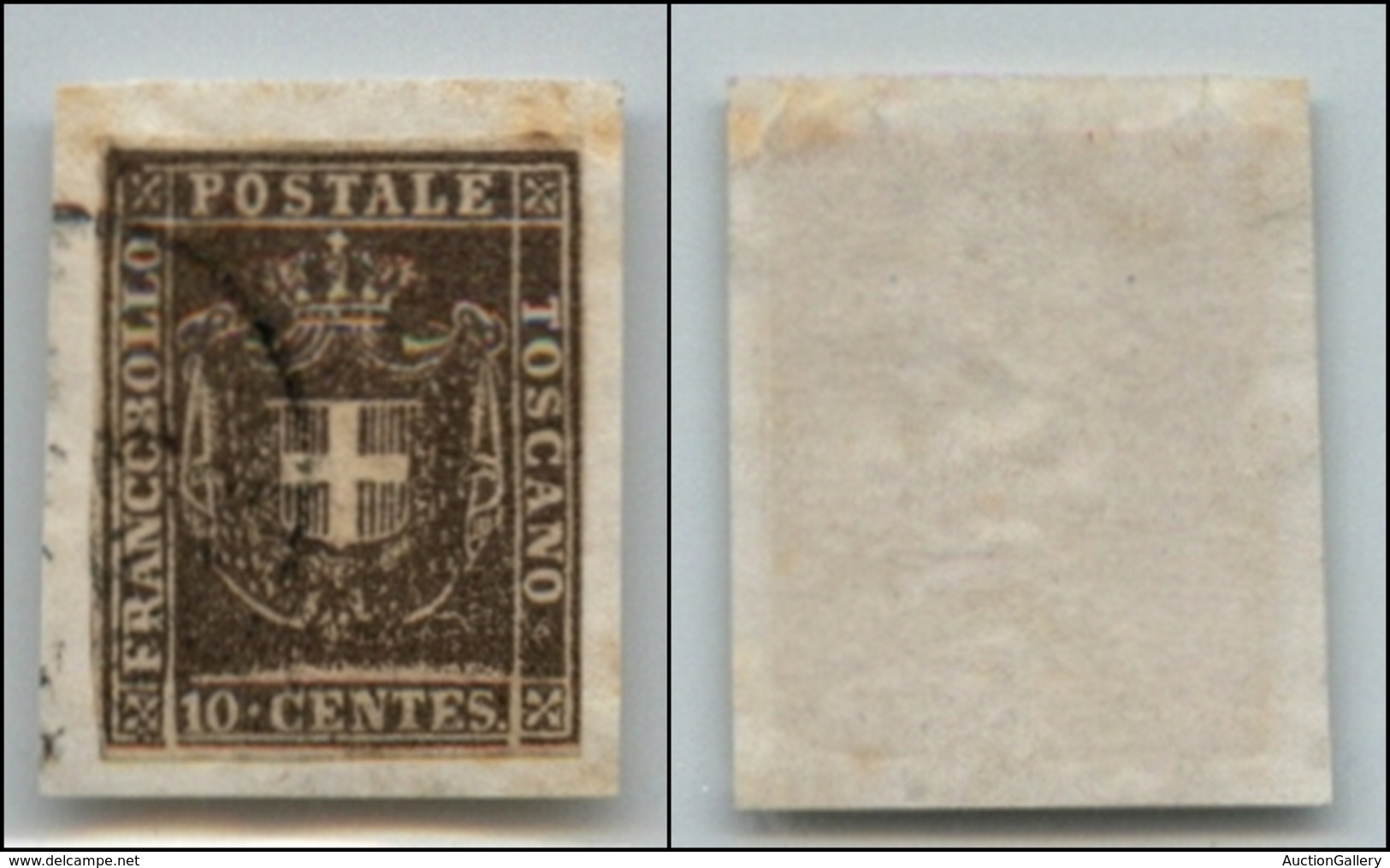 20426 ANTICHI STATI - TOSCANA - GOVERNO PROVVISORIO - 1860 - 10 Cent Bruno Grigio (19c) Su Frammento (120) - Autres & Non Classés