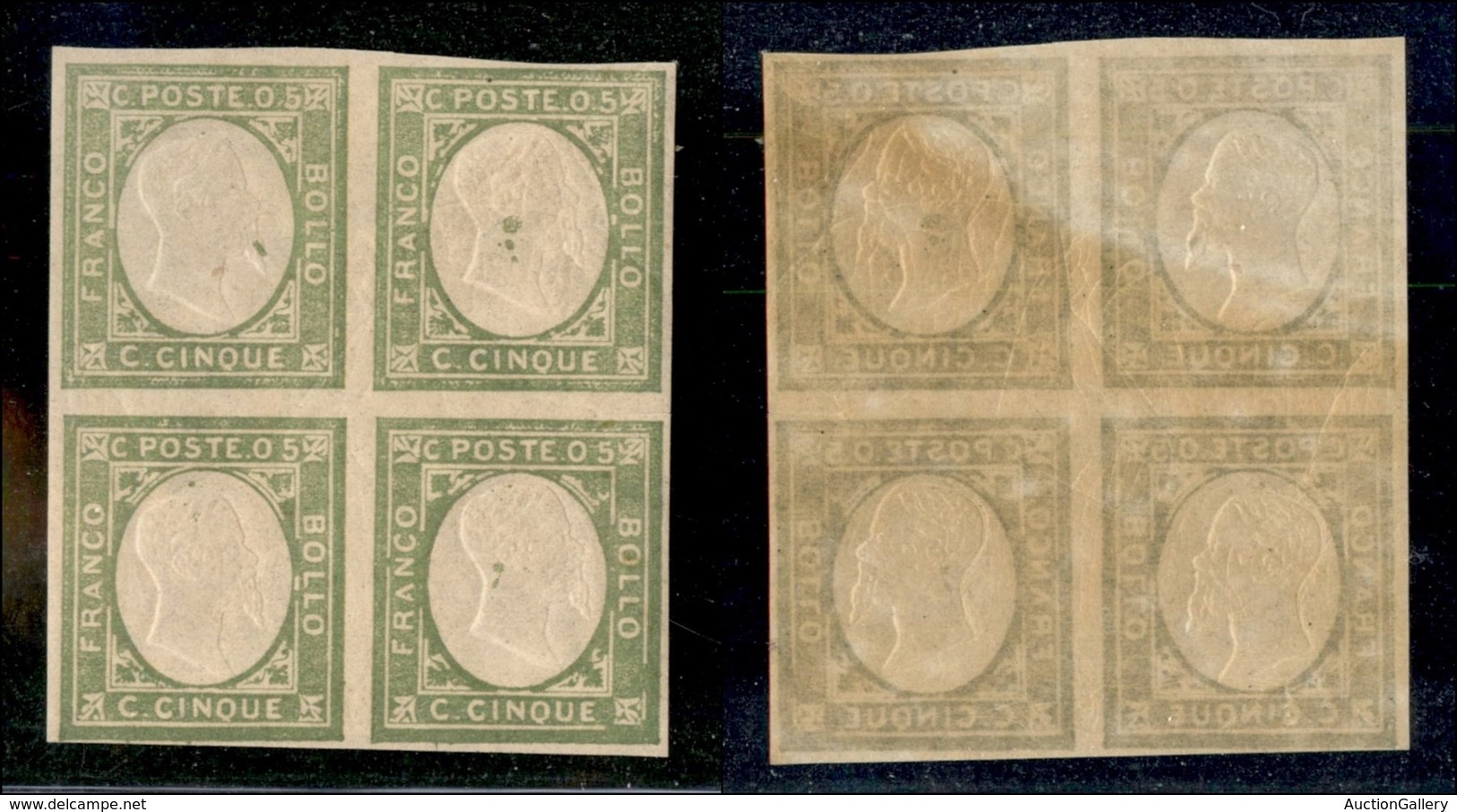 20441 REGNO D'ITALIA - VITTORIO EMANUELE II - 1861 - Non Emessi - 5 Cent (1) In Quartina - Gomma Integra (240+) - Autres & Non Classés