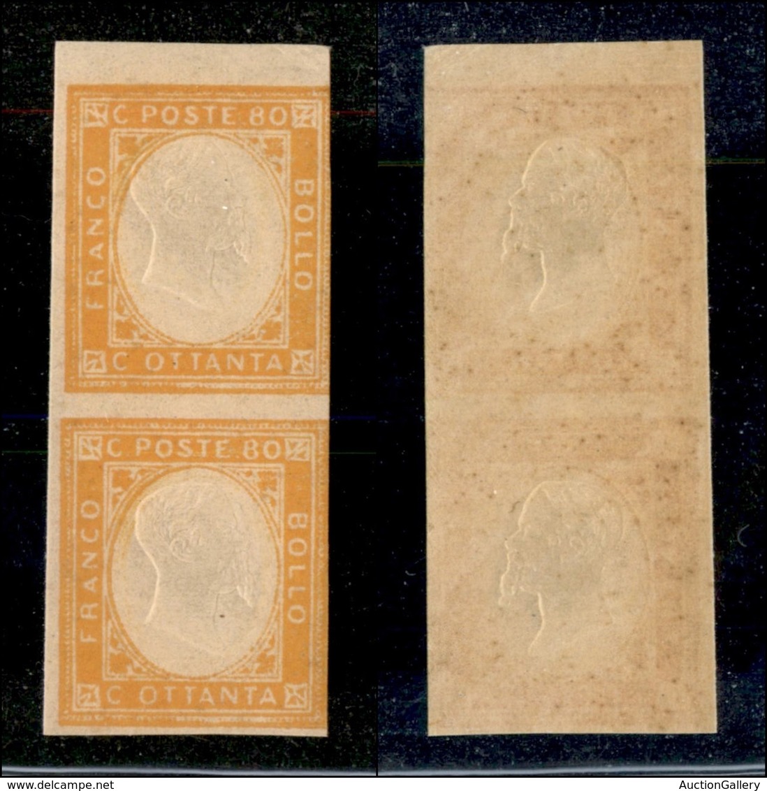 20448 REGNO D'ITALIA - VITTORIO EMANUELE II - 1861 - Non Emessi - 80 Cent (5) - Coppia Verticale Bordo Foglio - Gomma In - Autres & Non Classés