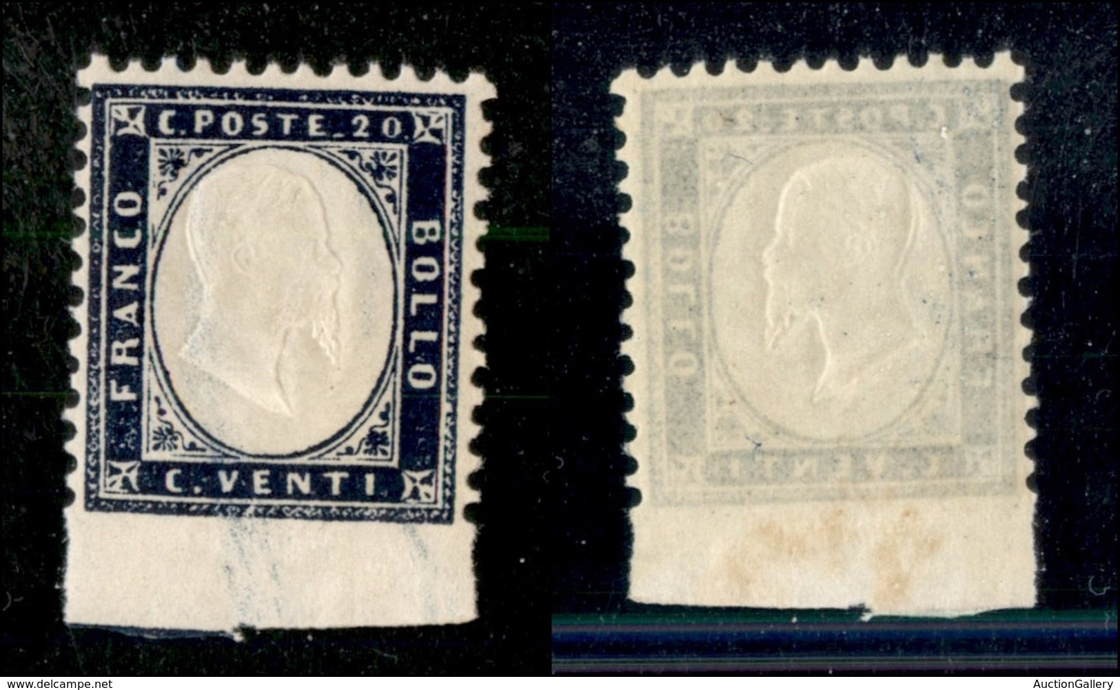 20472 REGNO D'ITALIA - VITTORIO EMANUELE II - 1862 - 20 Cent (2k) Bordo Foglio Non Dentellato In Basso (e Parte Di Riga  - Andere & Zonder Classificatie