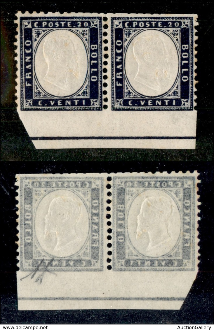 20473 REGNO D'ITALIA - VITTORIO EMANUELE II - 1862 - 20 Cent (2l) - Coppia Orizzontale Bordo Foglio Integrale Con Linea  - Andere & Zonder Classificatie