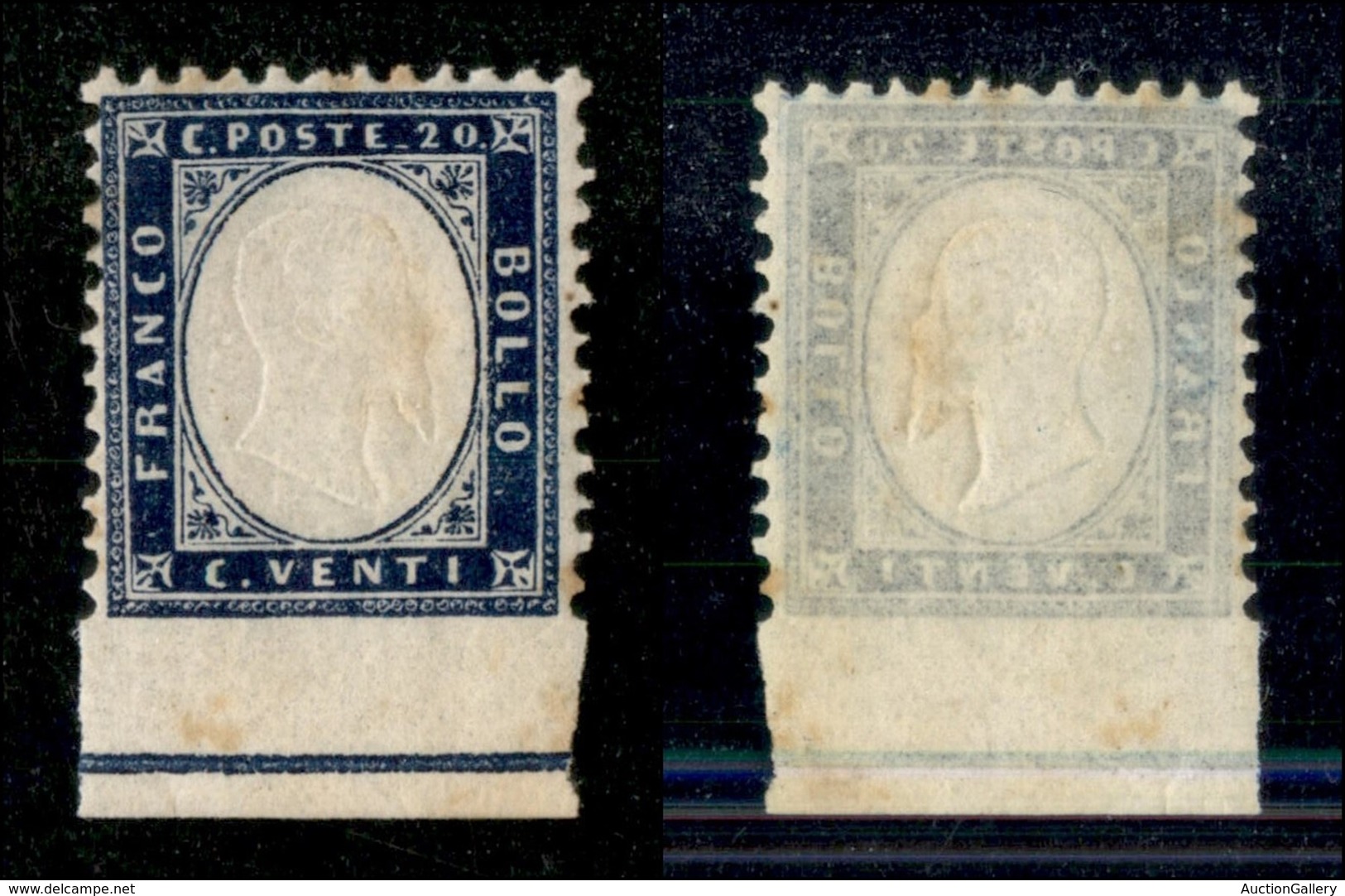 20474 REGNO D'ITALIA - VITTORIO EMANUELE II - 1862 - 20 Cent (2l) Bordo Foglio Integrale Con Riga Di Colore - Nuovo Con  - Autres & Non Classés