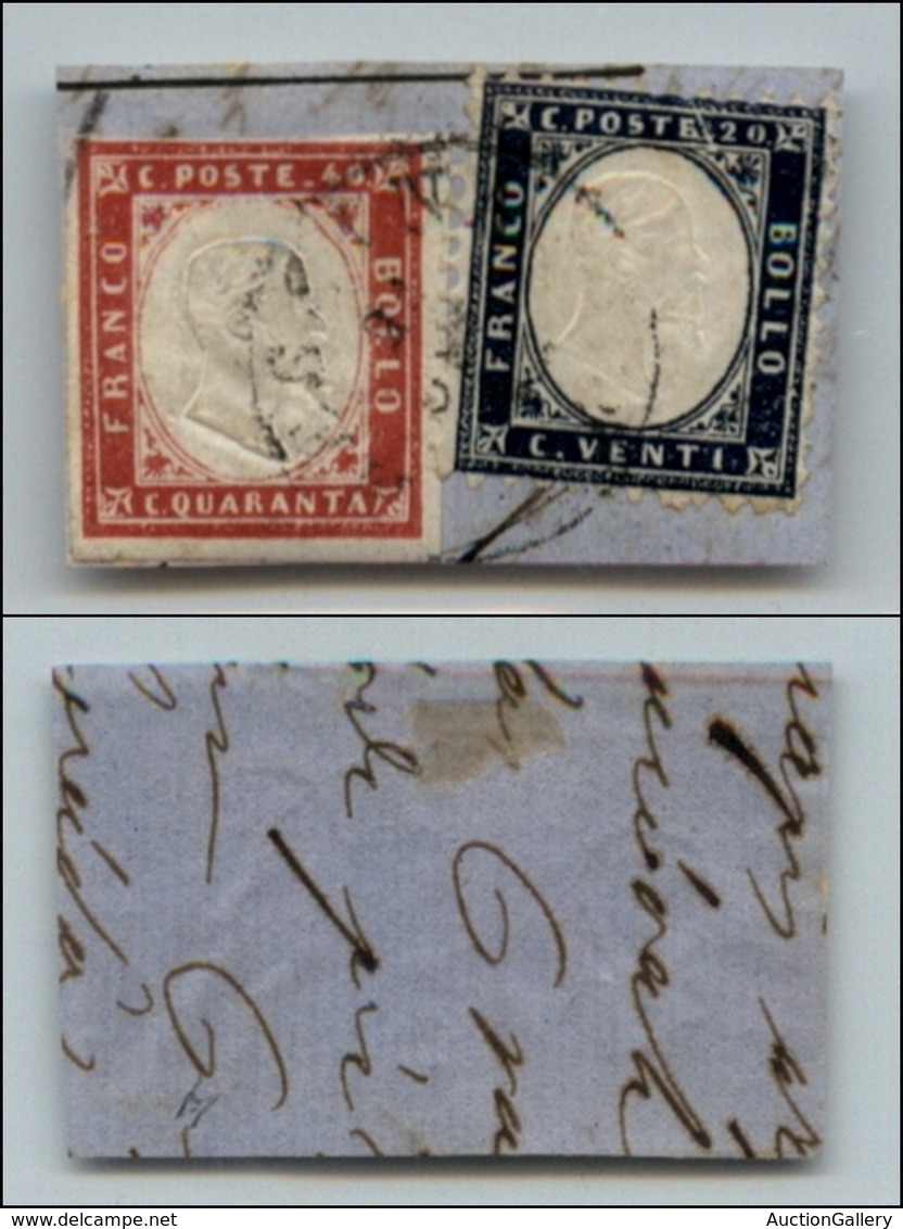 20478 REGNO D'ITALIA - VITTORIO EMANUELE II - 1862 - 20 Cent (2) + 40 Cent (16E Sardegna) Su Frammento (550) - Andere & Zonder Classificatie