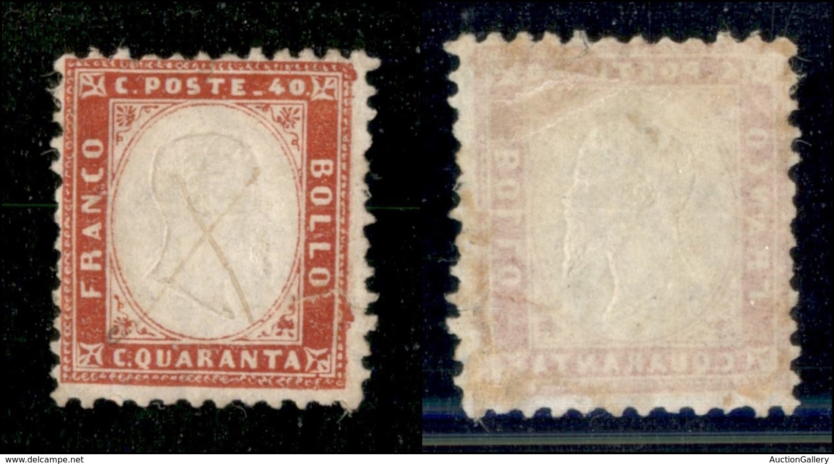 20482 REGNO D'ITALIA - VITTORIO EMANUELE II - 1862 - 40 Cent (3) - Leggero Annullo A Penna (croce) - Strappo Sotto Bollo - Autres & Non Classés