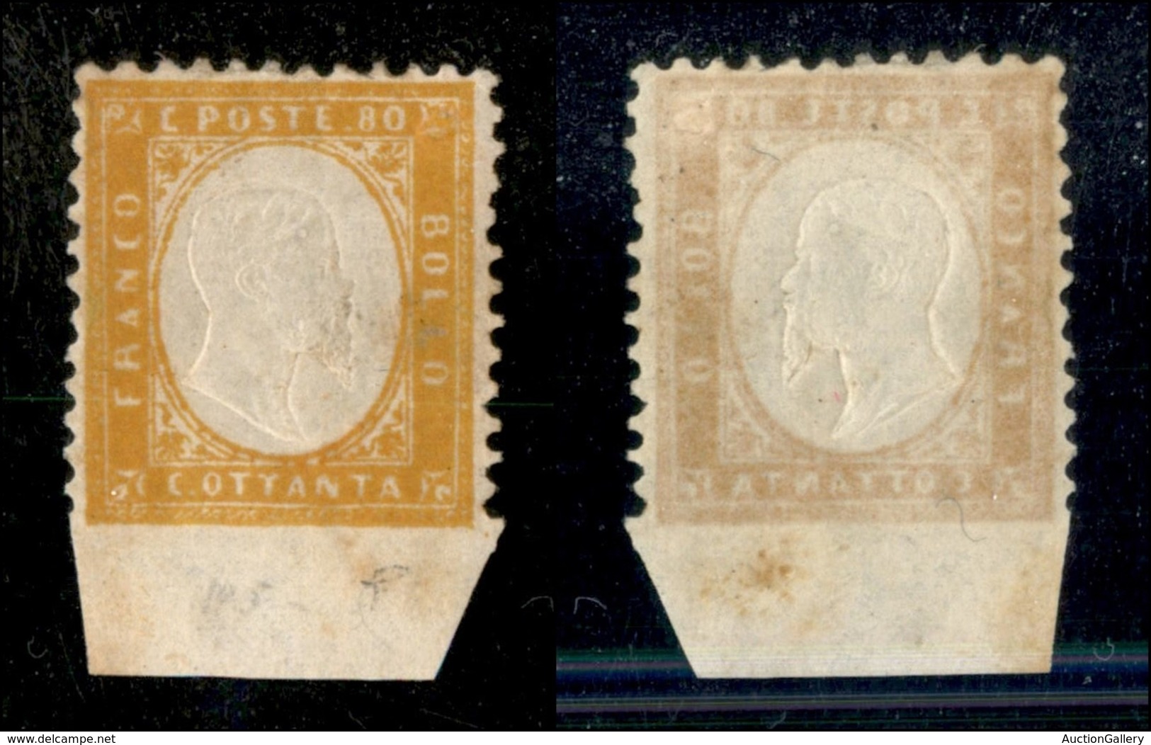 20491 REGNO D'ITALIA - VITTORIO EMANUELE II - 1862 - 80 Cent (4k) Non Dentellato In Basso Con Bordo Foglio Di 7 Millimet - Autres & Non Classés