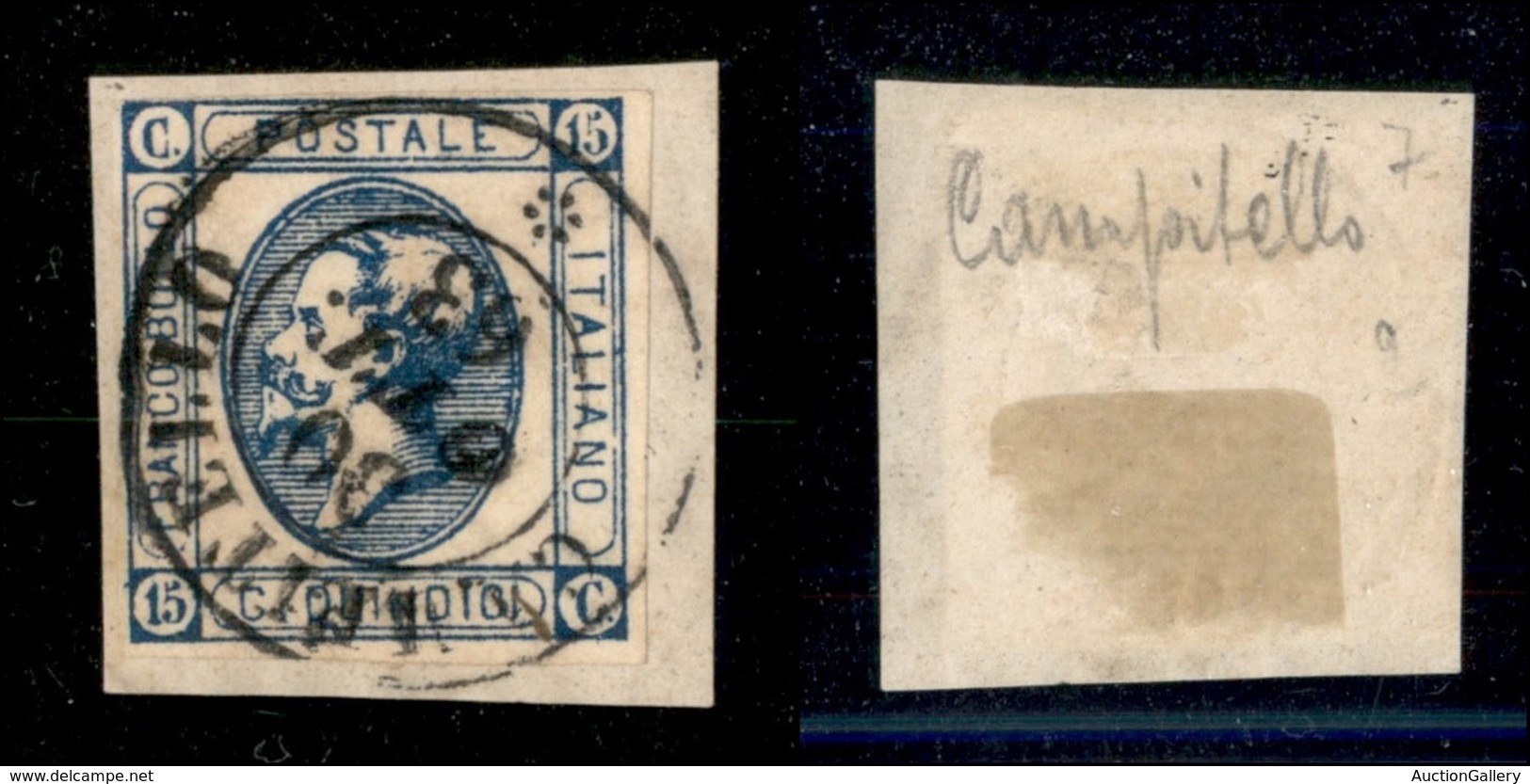 20523 REGNO D'ITALIA - VITTORIO EMANUELE II - Campitello (P.ti 7) - 15 Cent (13) Perfetto In Alto Su Frammento - Autres & Non Classés