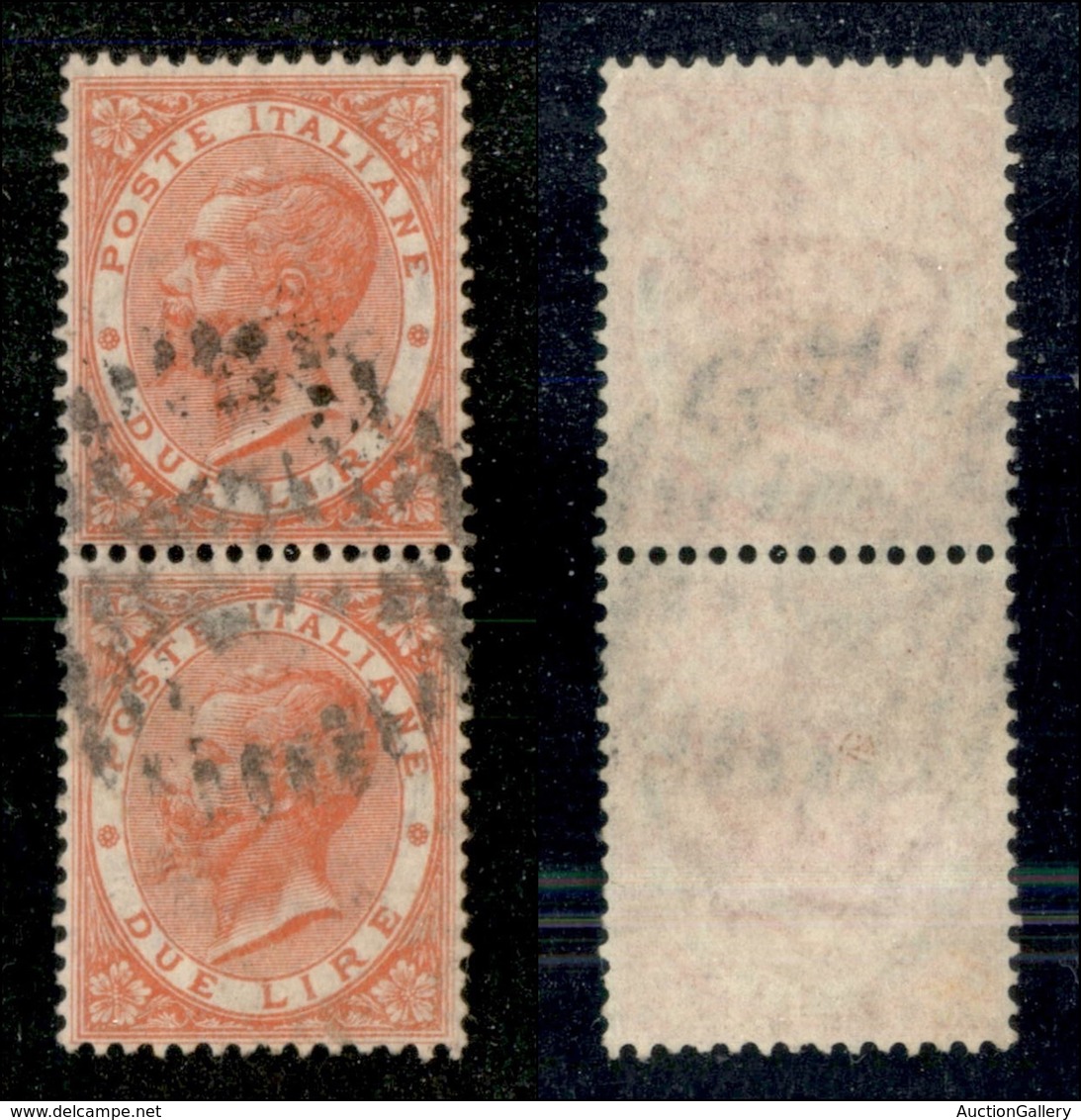 20625 REGNO D'ITALIA - VITTORIO EMANUELE II - 1866 – 2 Lire Torino (T22) – Coppia Verticale Usata (350) - Sonstige & Ohne Zuordnung
