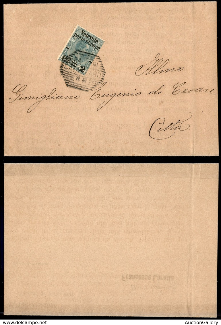 20720 REGNO D'ITALIA - UMBERTO I - 2 Cent Su 75 (53) Isolato Su Piego Per Città – Catanzaro 24.7.91 (80+) - Sonstige & Ohne Zuordnung