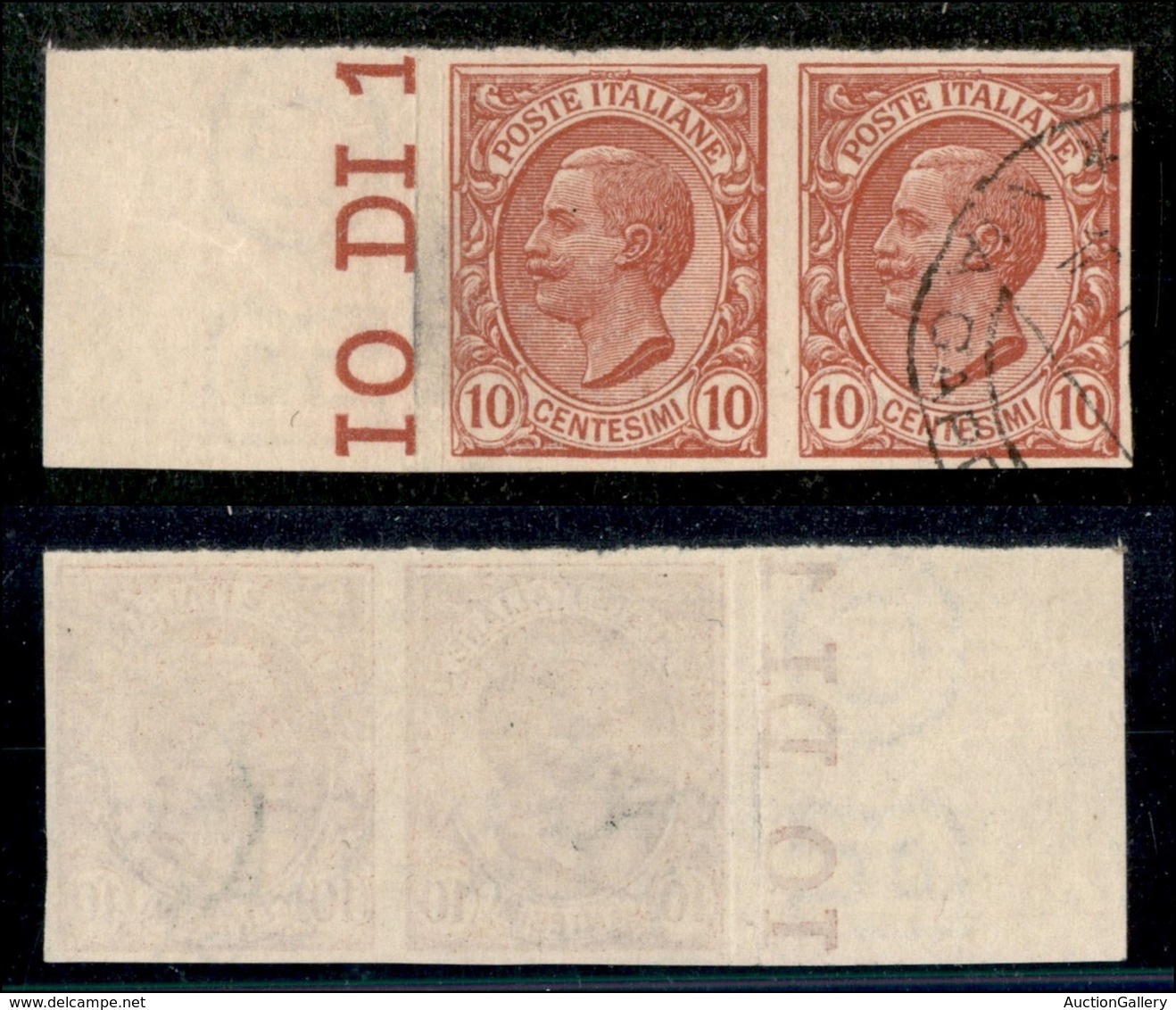 20835 REGNO D'ITALIA - VITTORIO EMANUELE III - 1906 - 10 Cent Leoni (82e) - Coppia Orizzontale Bordo Foglio Non Dentella - Autres & Non Classés