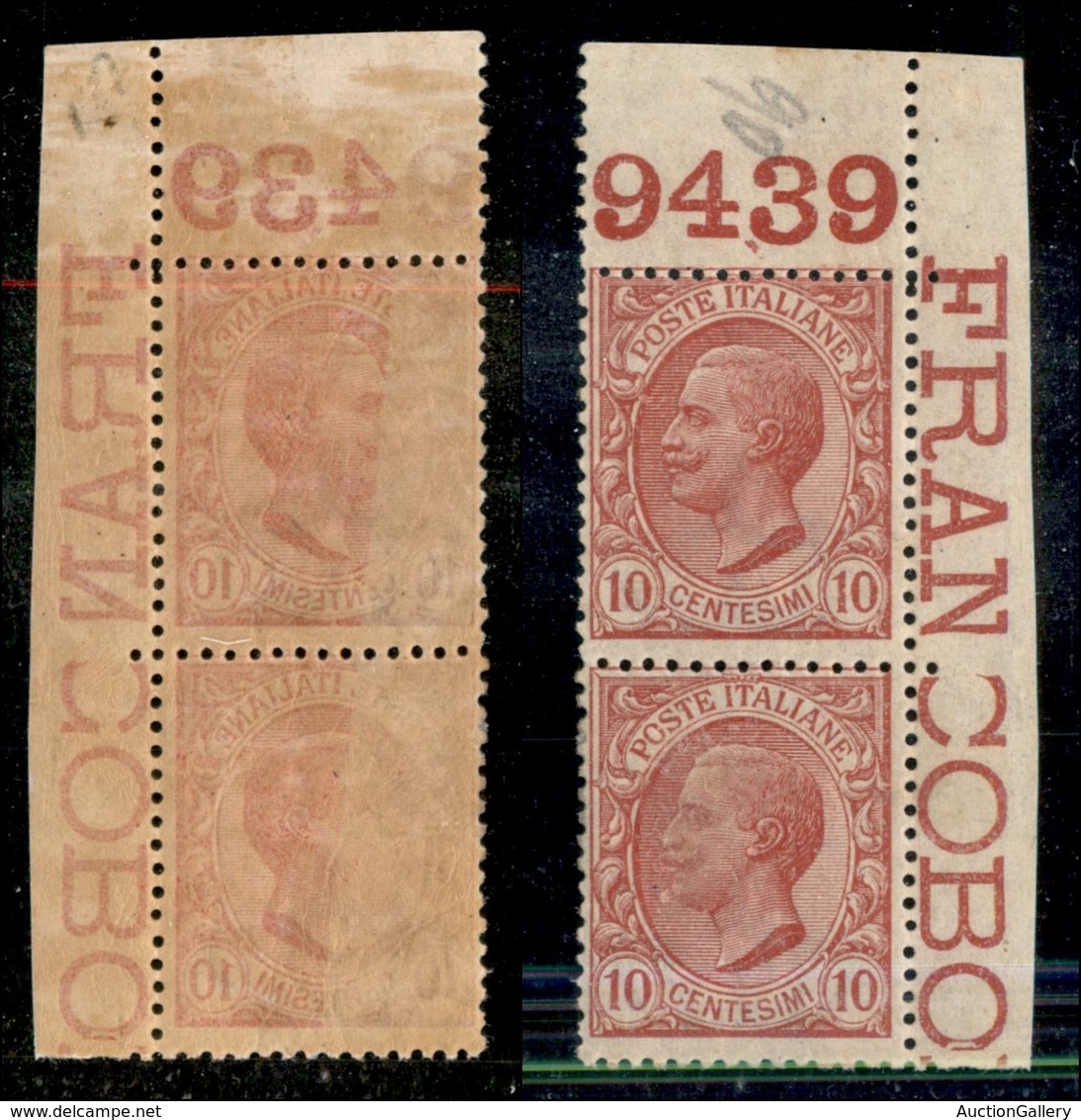20846 REGNO D'ITALIA - VITTORIO EMANUELE III - 1906 - 10 Cent Leoni (82s) Con Decalco Parziale - Coppia Verticale Angolo - Autres & Non Classés