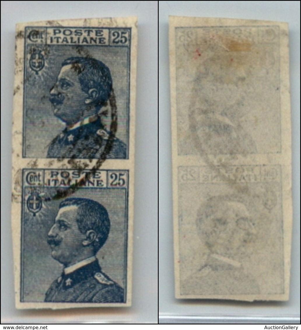 20863 REGNO D'ITALIA - VITTORIO EMANUELE III - 1908 - 25 Cent Michetti (83e) - Coppia Non Dentellata - Usata (180) - Autres & Non Classés