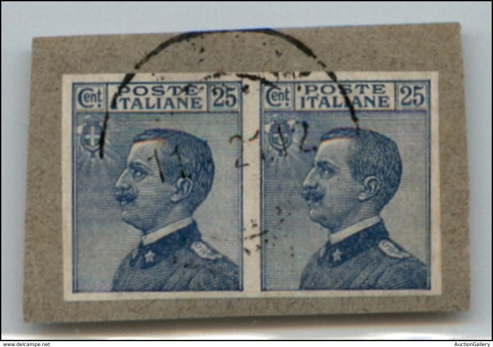 20865 REGNO D'ITALIA - VITTORIO EMANUELE III - 1908 - 25 Cent Michetti (83e) - Coppia Non Dentellata Usata Su Frammento - Autres & Non Classés