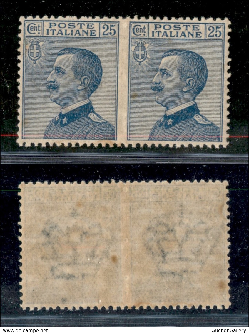 20870 REGNO D'ITALIA - VITTORIO EMANUELE III - 1908 - 25 Cent Michetti (83l) - Coppia Orizzontale Non Dentellata Al Cent - Autres & Non Classés