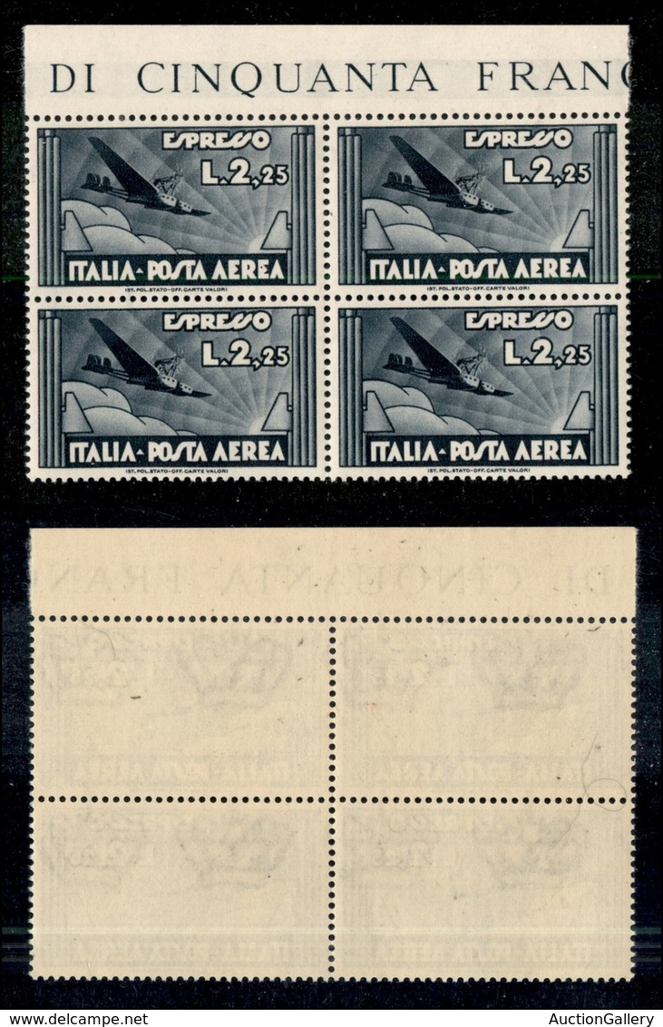 21174 REGNO D'ITALIA - POSTA AEREA - 1933 – 2,55 Lire (44 – Aerea) In Quartina – Gomma Integra (65) - Autres & Non Classés