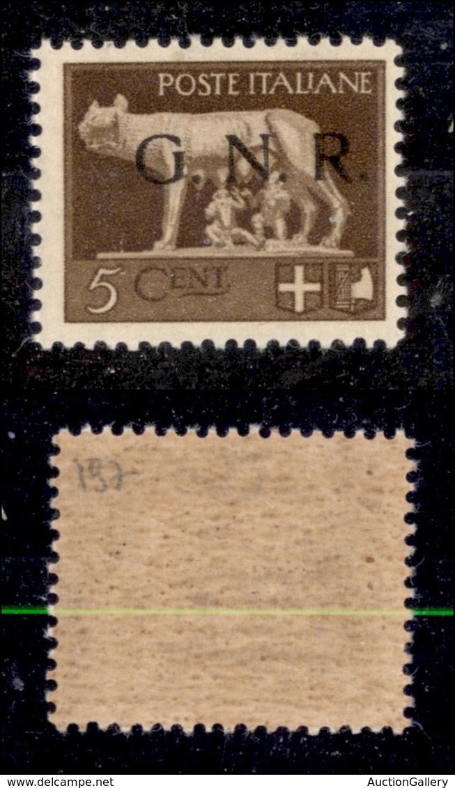 21317 REPUBBLICA SOCIALE - GNR BRESCIA - 1943 - 5 Cent (470/I) Con Filigrana Lettere 14/10 - Gomma Integra - Sonstige & Ohne Zuordnung