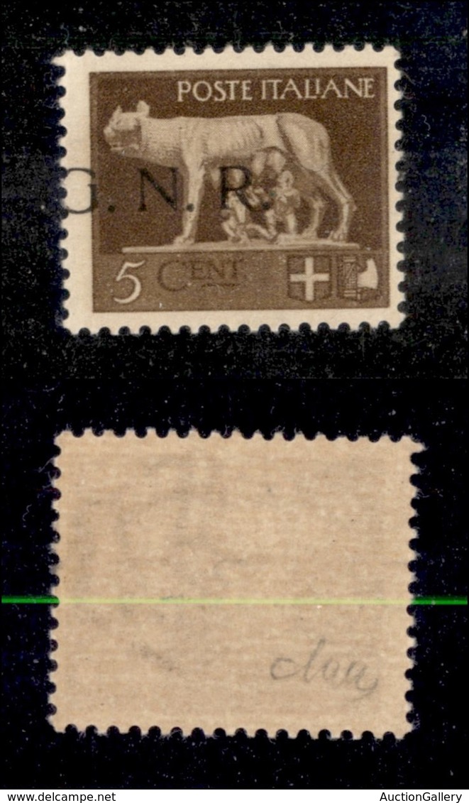 21320 REPUBBLICA SOCIALE - GNR BRESCIA - 1943 - 5 Cent (470/fc) Con Soprastampa A Sinistra - Gomma Integra (120) - Autres & Non Classés