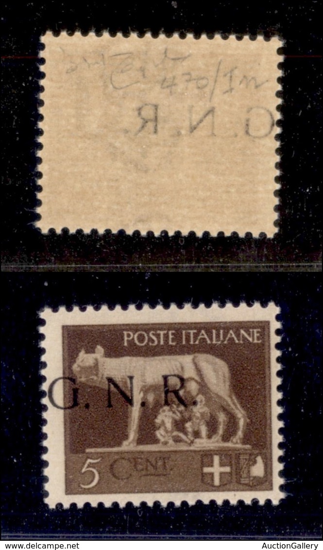 21322 REPUBBLICA SOCIALE - GNR BRESCIA - 1943 - 5 Cent (470/I Fdq) Con Soprastampa A Sinistra E Decalco - Gomma Integra  - Sonstige & Ohne Zuordnung