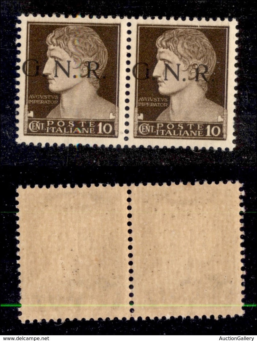 21328 REPUBBLICA SOCIALE - GNR BRESCIA - 1943 - 10 Cent (471/I) In Coppia - R Scalpellato A Destra - Gomma Integra - Autres & Non Classés