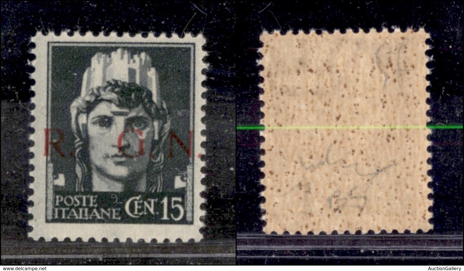 21340 REPUBBLICA SOCIALE - GNR BRESCIA - 1943 - 15 Cent (472/Ig) Con R A Sinistra - Gomma Integra (150) - Autres & Non Classés