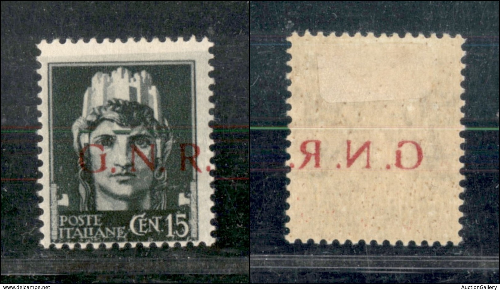 21346 REPUBBLICA SOCIALE - GNR BRESCIA - 1943 - 15 Cent (472/Iia) Soprastampa Spostata + Decalco - Nuovo Con Gomma - Autres & Non Classés