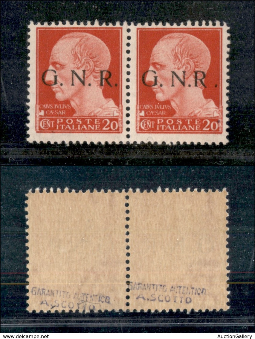 21360 REPUBBLICA SOCIALE - GNR BRESCIA - 1943 - Coppia Del 20 Cent (473/I+473/Il) - R Accostato Nel Pezzo Di Destra - Go - Autres & Non Classés