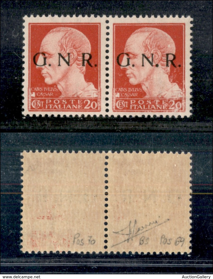 21364 REPUBBLICA SOCIALE - GNR BRESCIA - 1943 - Coppia Del 20 Cent (473/Io+473/pb) - N Senza Punto + N Punto Grosso - Go - Autres & Non Classés