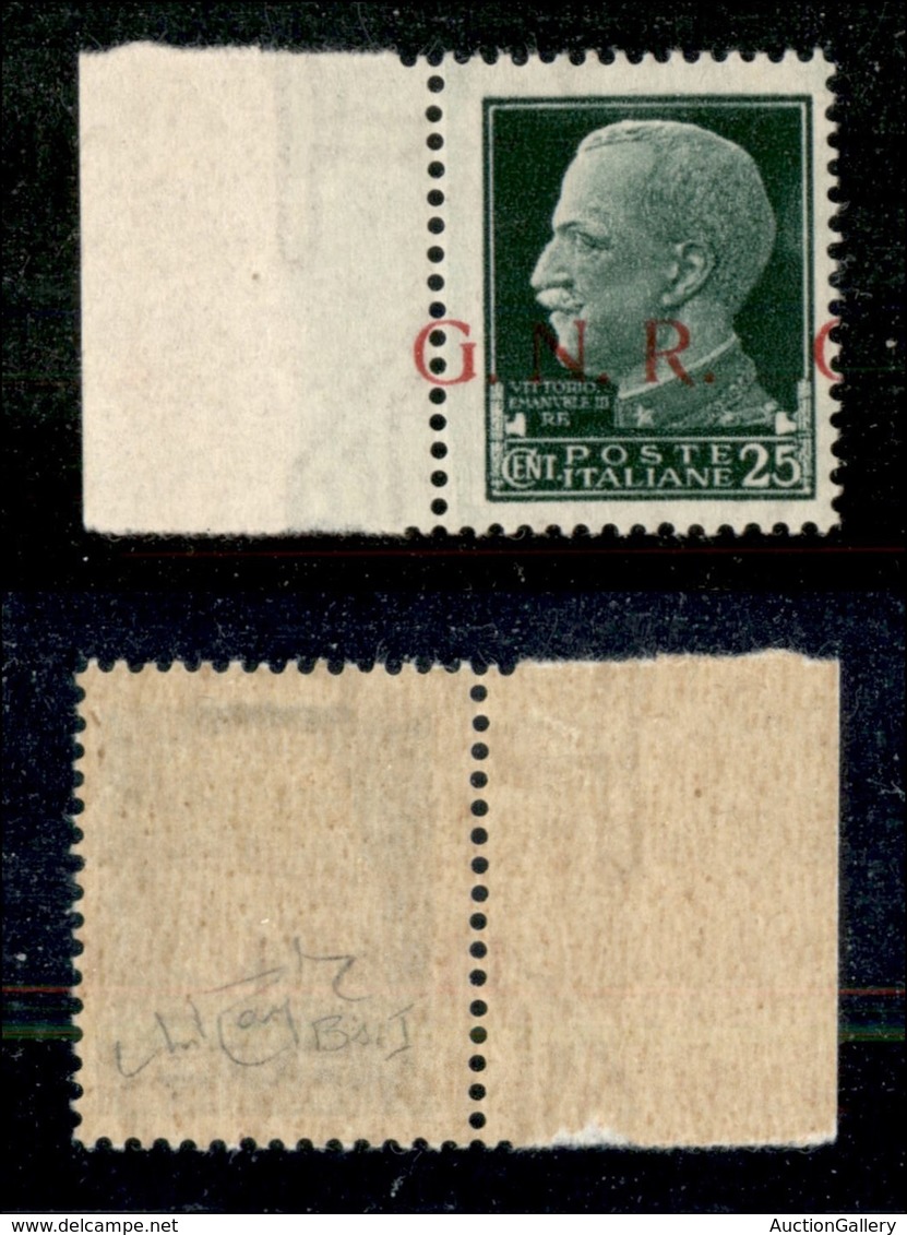 21371 REPUBBLICA SOCIALE - GNR BRESCIA - 1943 - 25 Cent (474/Ifc) Bordo Foglio Con G A Cavallo - Gomma Integra - Raybaud - Sonstige & Ohne Zuordnung