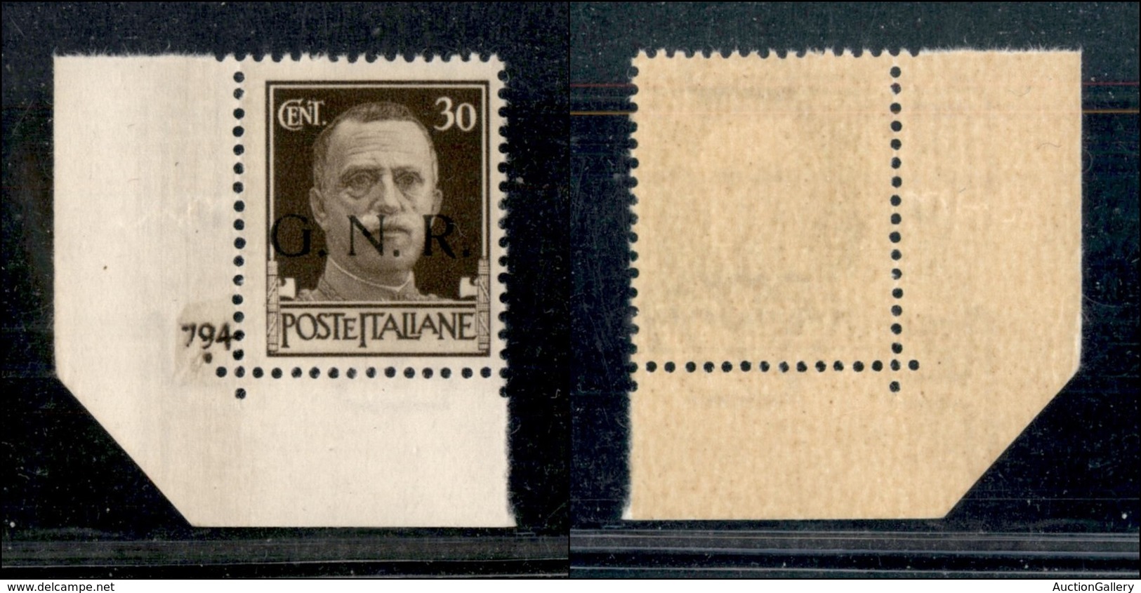 21379 REPUBBLICA SOCIALE - GNR BRESCIA - 1943 - 30 Cent (475/I) -angolo Di Foglio Con Numero Di Tavola -  Gomma Integra - Autres & Non Classés