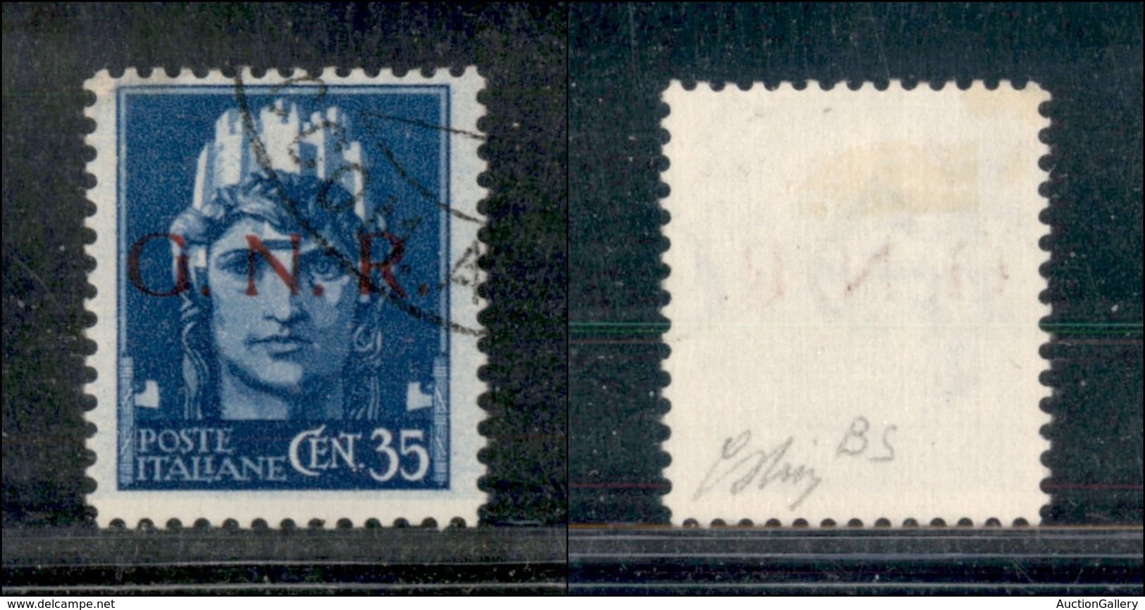 21385 REPUBBLICA SOCIALE - GNR BRESCIA - 1943 - 35 Cent (476/I) - Oliva (1.200) - Autres & Non Classés