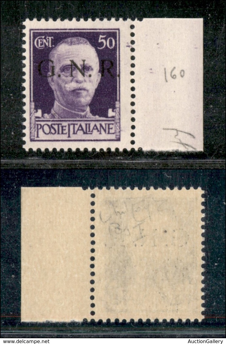 21387 REPUBBLICA SOCIALE - GNR BRESCIA - 1943 - 50 Cent (477/I) Bordo Foglio Con Filigrana Lettere 10/10 - Gomma Integra - Andere & Zonder Classificatie