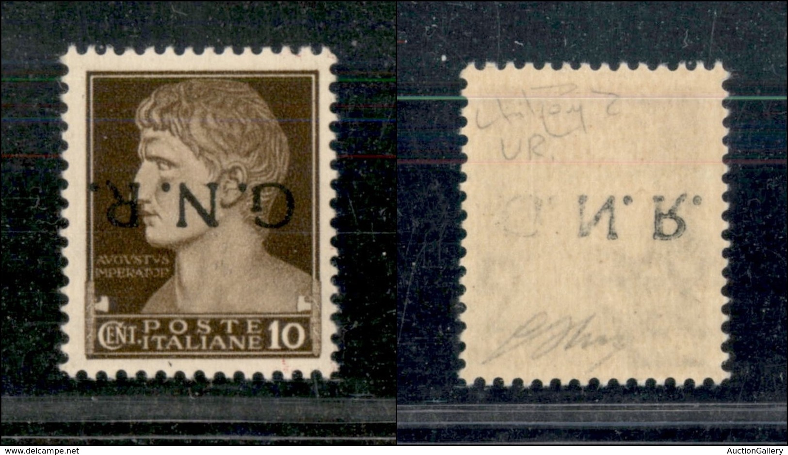 21445 REPUBBLICA SOCIALE - GNR VERONA - 1944 – 10 Cent Bruno (471a) Soprastampa Capovolta + Decalco Delle Lettere N.R. - - Autres & Non Classés