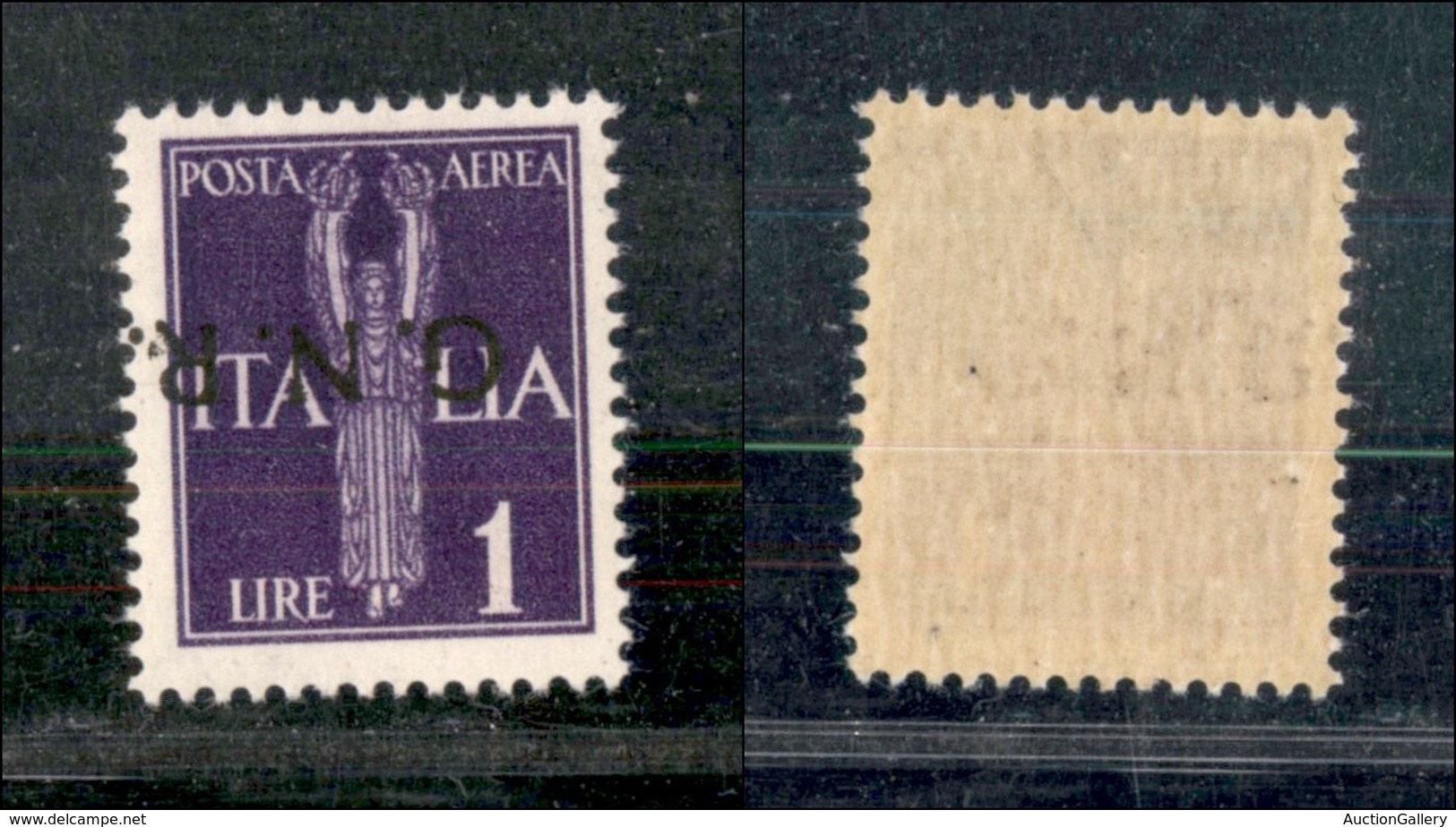 21487 REPUBBLICA SOCIALE - GNR VERONA - 1944 - 1 Lira Posta Aerea (121a) Soprastampa Capovolta - Gomma Integra (110) - Autres & Non Classés