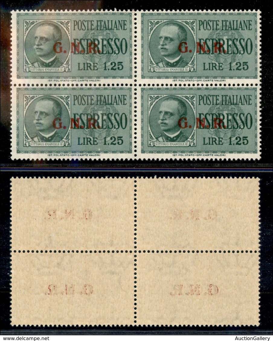 21489 REPUBBLICA SOCIALE - GNR VERONA - 1944 - 1,25 Lire (19-Espressi) In Quartina - Gomma Integra (220) - Autres & Non Classés