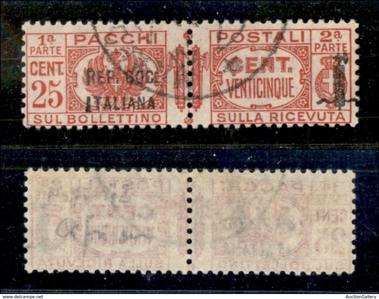 21493 REPUBBLICA SOCIALE - GNR VERONA - 1944 – 25 Cent (38 – Pacchi Postali) – Cipriani (120) - Autres & Non Classés