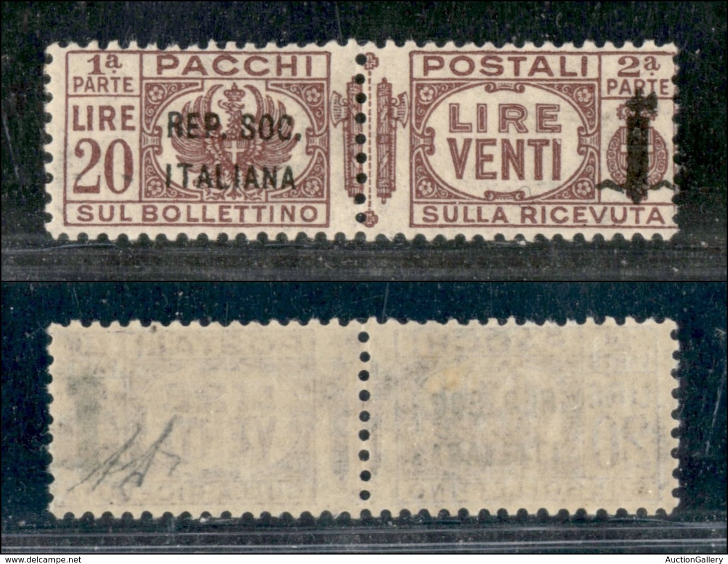 21499 REPUBBLICA SOCIALE - GNR VERONA - 1944 – 20 Lire (47 – Pacchi Postali) – Lieve Traccia Di Linguella – Diena (500) - Autres & Non Classés