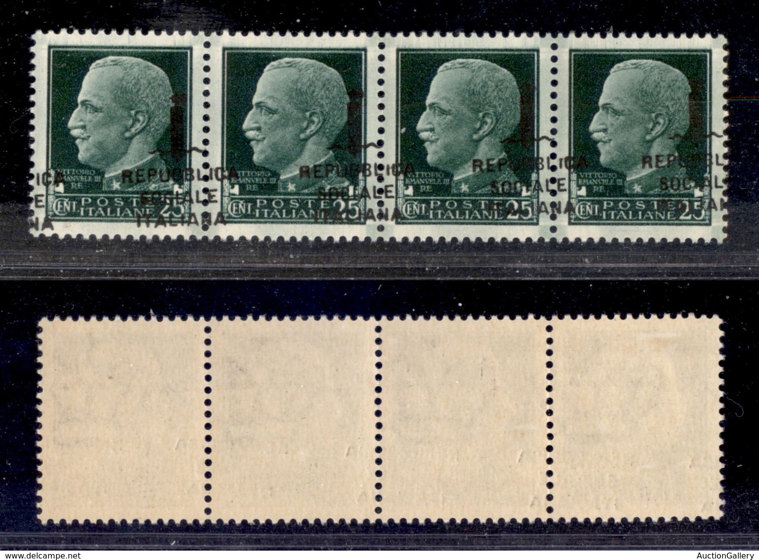 21517 REPUBBLICA SOCIALE - FASCETTI - 1944 – Firenze – 25 Cent (491h) Con Soprastampa Obliqua – Striscia Di Quattro (pos - Autres & Non Classés