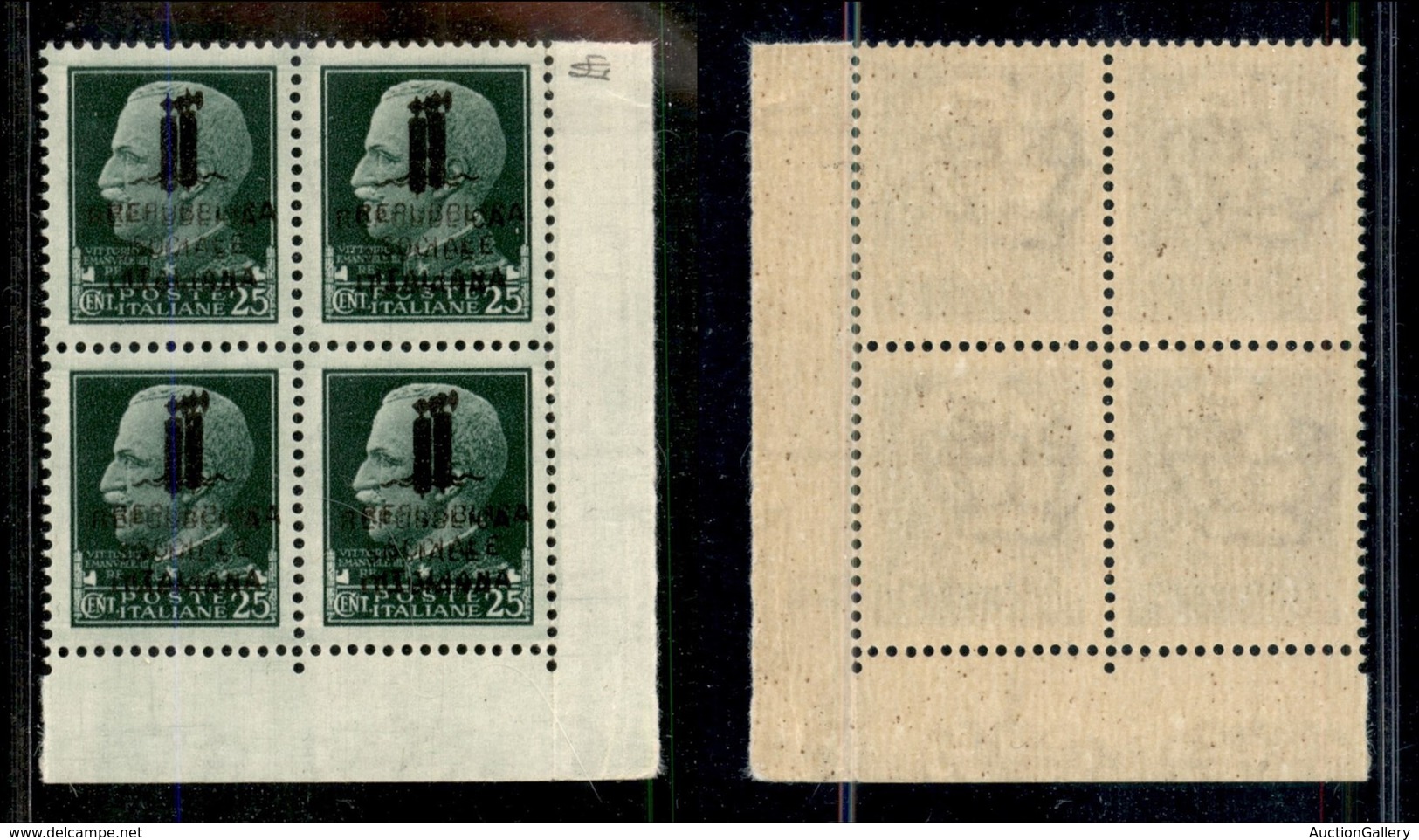 21525 REPUBBLICA SOCIALE - FASCETTI - 1944 – Verona – 25 Cent (491b) Con Doppia Soprastampa (evanescente Al Centro) – Qu - Autres & Non Classés