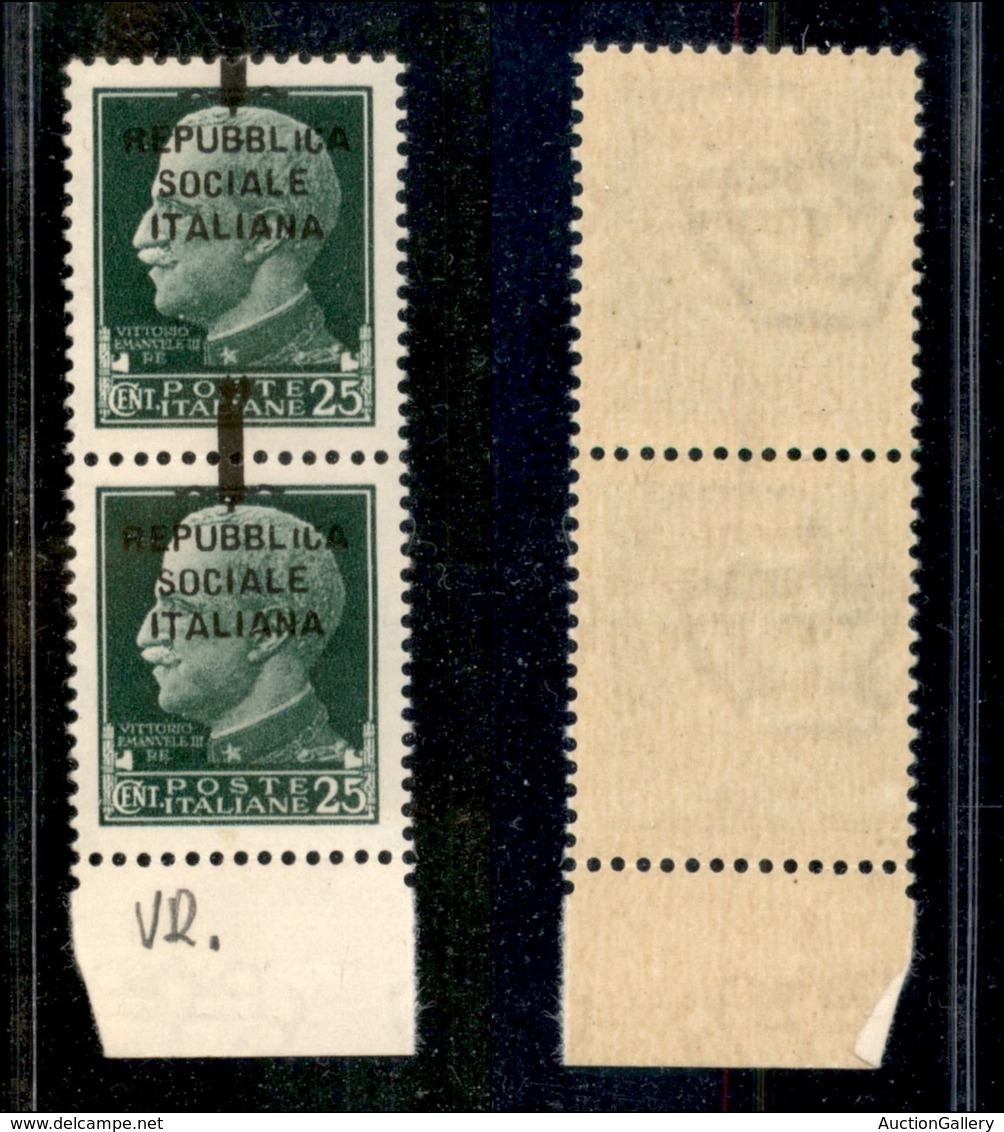 21532 REPUBBLICA SOCIALE - FASCETTI - 1944 – 25 Cent (491phb) Con Fascetto A Cavallo – Coppia Bordo Foglio Con Soprastam - Autres & Non Classés