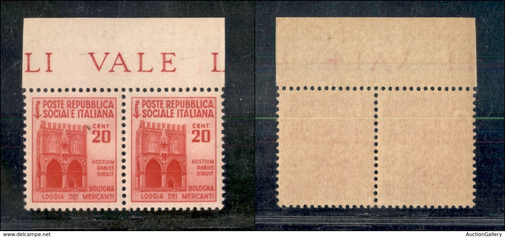 21561 REPUBBLICA SOCIALE - RSI - 1944/1945 - 20 Cent Loggia Dei Mercanti (504/504aa) - Coppia Orizzontale Con Errore SOC - Autres & Non Classés