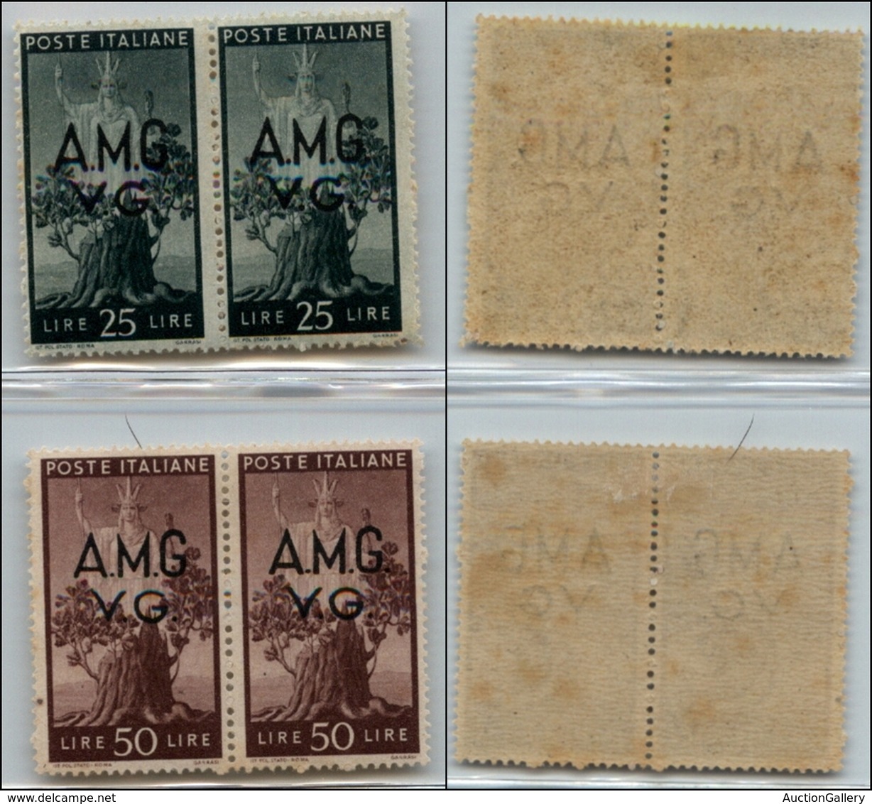 21608 TRIESTE - AMGVG - 1946 – 2 Lire (19o+19) + 20o+20) – Due Coppie – Gomma Originale - Autres & Non Classés