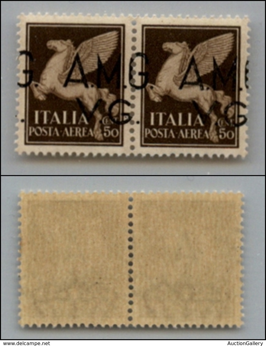 21614 TRIESTE - AMGVG - 1945 – 50 Cent (1ga – Aerea) – Coppia Orizzontale Con Soprastampa Spostata (G A Cavallo) – Gomma - Autres & Non Classés