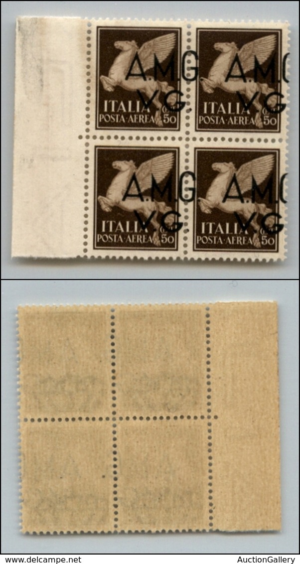 21615 TRIESTE - AMGVG - 1945 – 50 Cent (1ga – Aerea) In Quartina Bordo Foglio – Soprastampe Spostate Con G A Cavallo (in - Andere & Zonder Classificatie