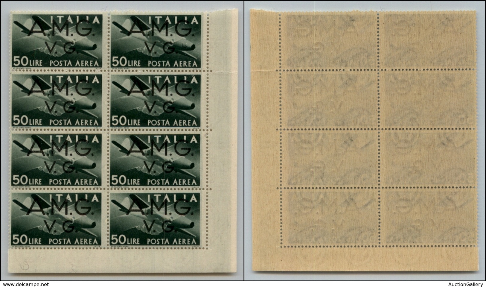 21621 TRIESTE - AMGVG - 1946 – 50 Lire (8 – Aerea) – Blocco Angolare Di 8 – Gomma Integra (80+) - Autres & Non Classés